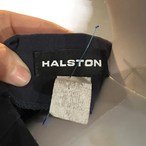 Vintage 90s Halston Button Down Shirt Dress Size 12 Long Navy Blue Maxi Dress - Picture 3 of 4